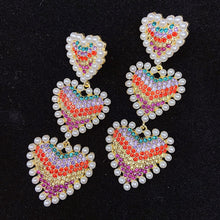 Load image into Gallery viewer, 925 Silver-Pin Heart Color Zircon  Imitation Pearl Earrings ED0011