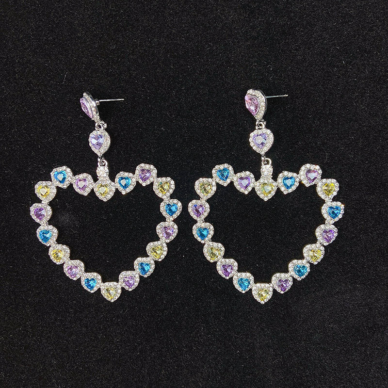 925 Silver-Pin Heart Color Zircon Earrings ED0012