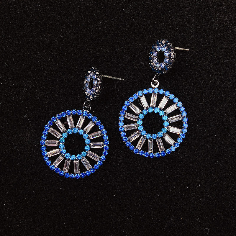 925 Silver-Pin Round Blue Zircon Earrings ED0015