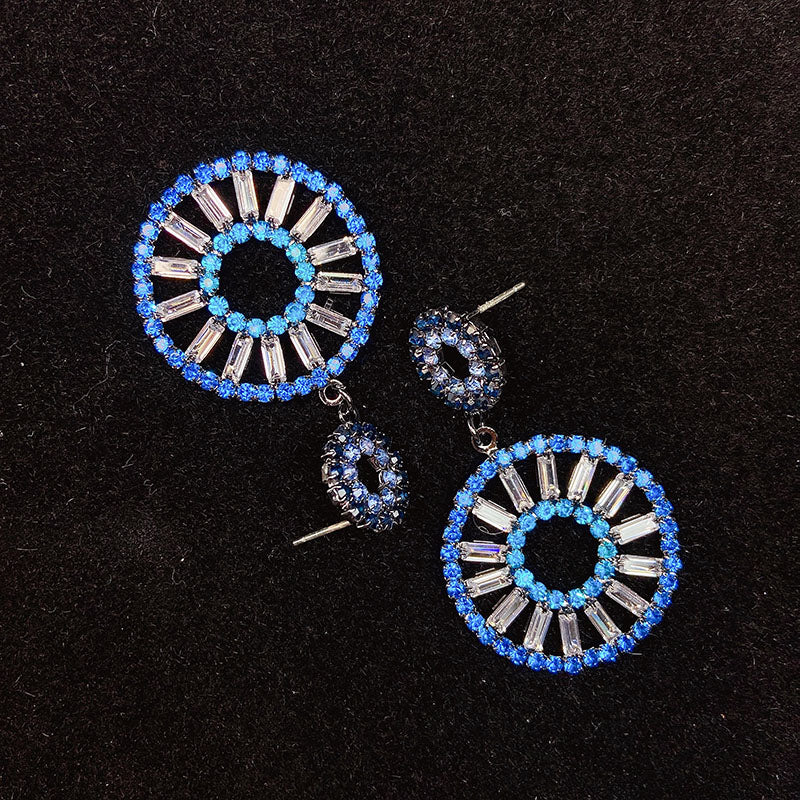 925 Silver-Pin Round Blue Zircon Earrings ED0015