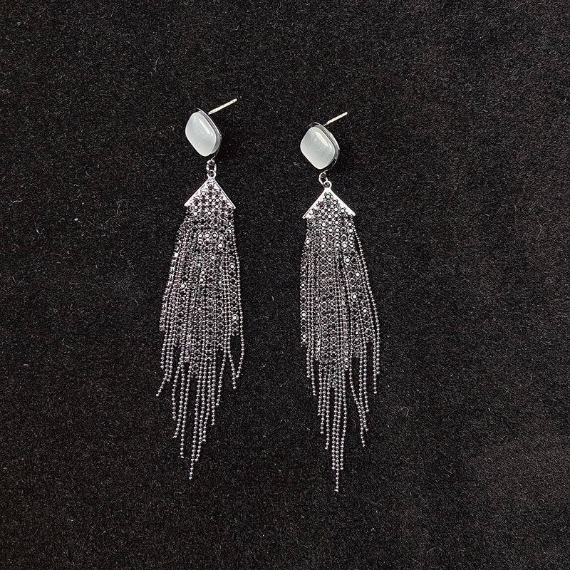 Alloy Cat's Eye Zircon Tassel Earrings ED0017