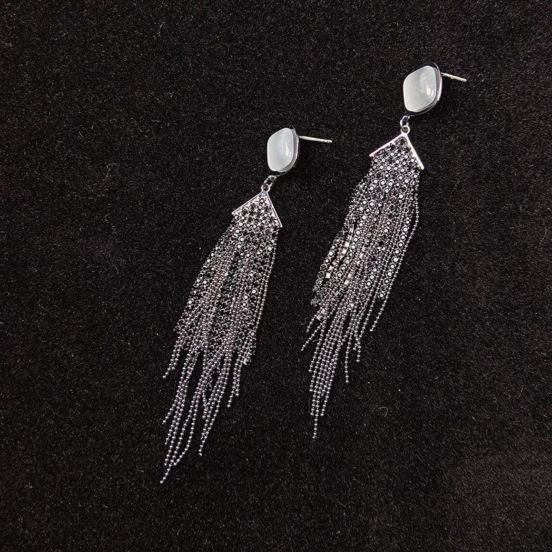 Alloy Cat's Eye Zircon Tassel Earrings ED0017