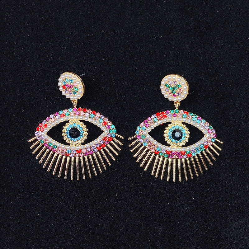 Alloy Evil Eyes Zircon Imitation Pearl Earrings ED0018