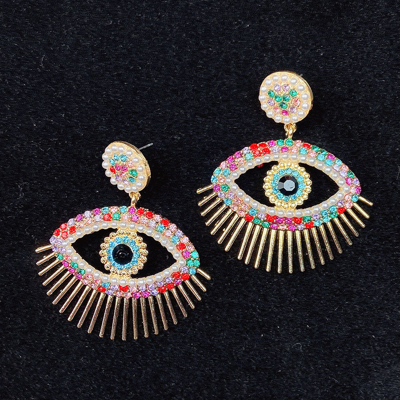 Alloy Evil Eyes Zircon Imitation Pearl Earrings ED0018