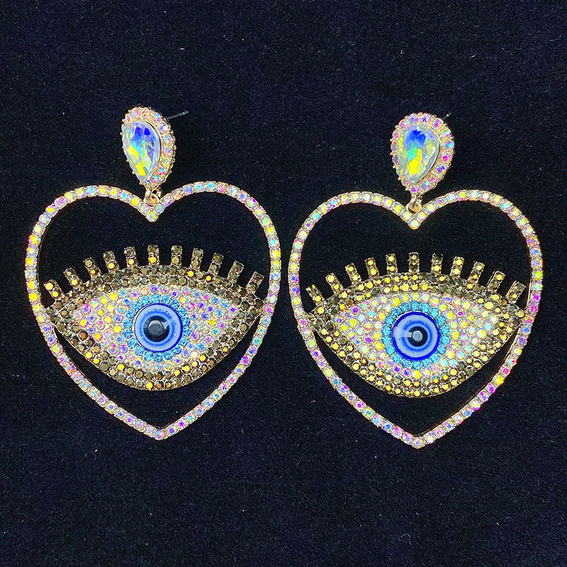 Alloy Evil Eyes Heart Color Zircon Earrings ED0019