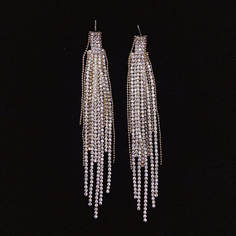 925 Silver-Pin Long Tassel Zircon Earrings ED0022