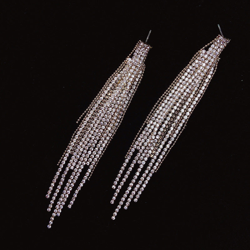 925 Silver-Pin Long Tassel Zircon Earrings ED0022