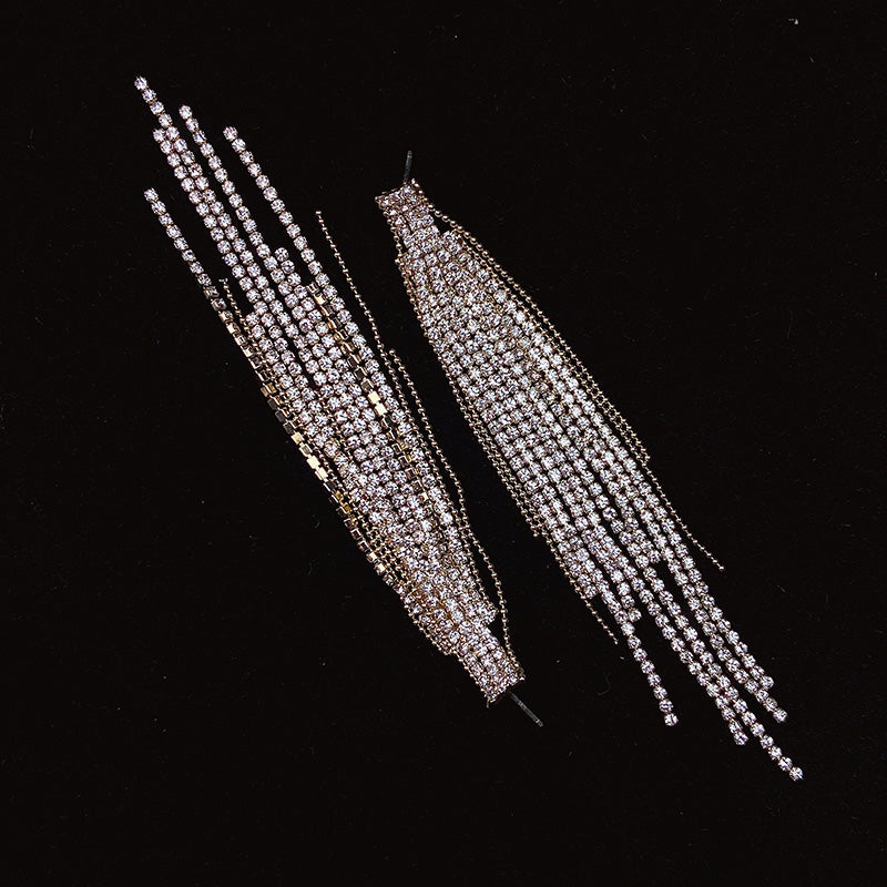 925 Silver-Pin Long Tassel Zircon Earrings ED0022