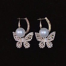 Load image into Gallery viewer, 925 Silver-Pin Zircon Butterfly Imitation Pearl Earrings ED0024