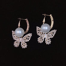 Load image into Gallery viewer, 925 Silver-Pin Zircon Butterfly Imitation Pearl Earrings ED0024