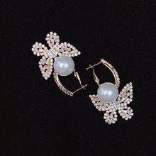 Load image into Gallery viewer, 925 Silver-Pin Zircon Butterfly Imitation Pearl Earrings ED0024