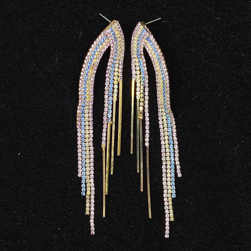 925 Silver-Pin Tassel Zircon  Earrings ED0027