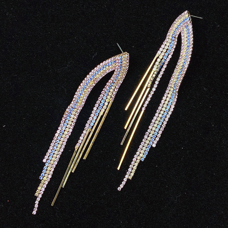 925 Silver-Pin Tassel Zircon  Earrings ED0027