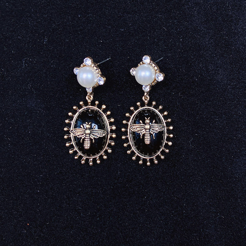 Alloy Bee Imitation Pearl Earrings ED0028