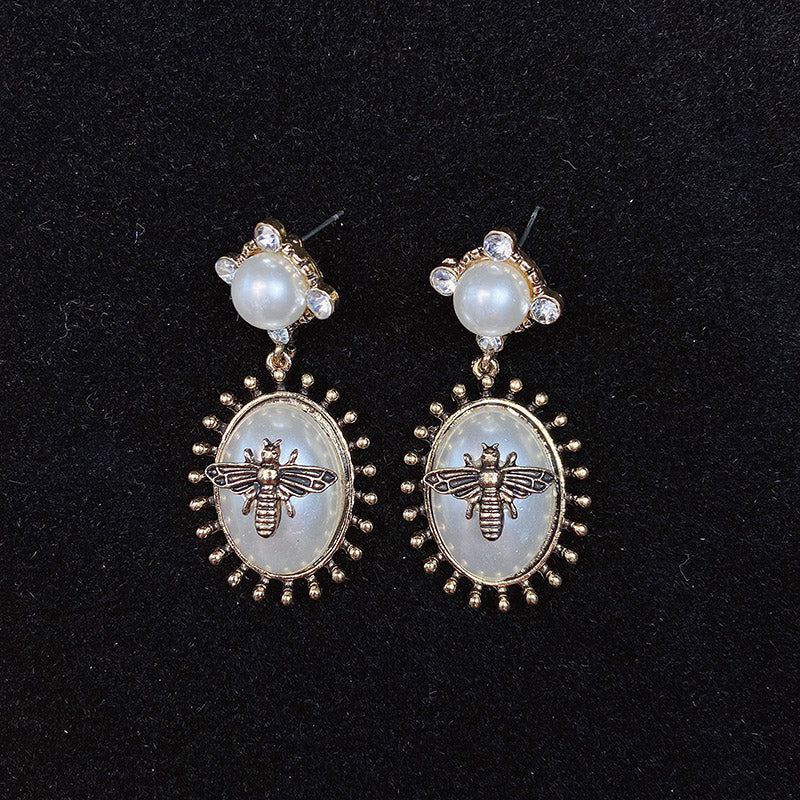 Alloy Bee Imitation Pearl Earrings ED0028