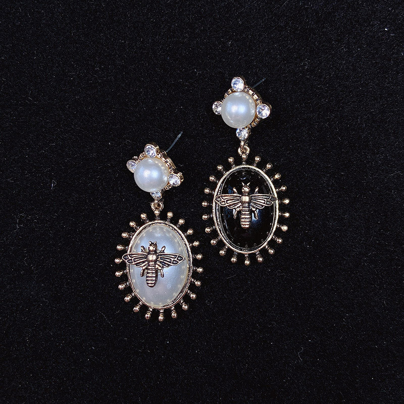 Alloy Bee Imitation Pearl Earrings ED0028