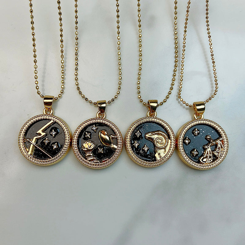 Stainless Steel 12 Constellation Resin Pendant Necklace NC0058