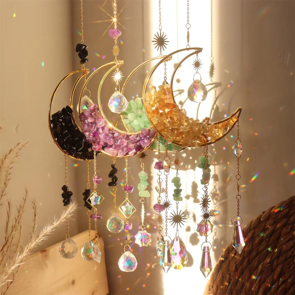 Nature Crystal Chip  Moon Sun Catcher /Wind Bell