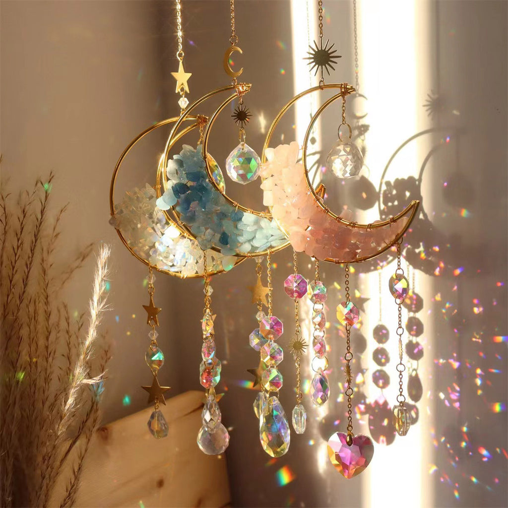 Nature Crystal Chip  Moon Sun Catcher /Wind Bell