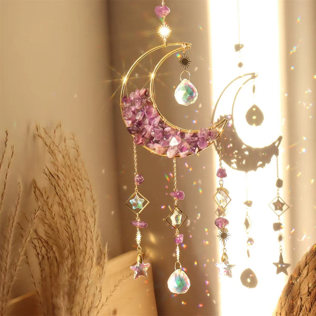 Nature Crystal Chip  Moon Sun Catcher /Wind Bell