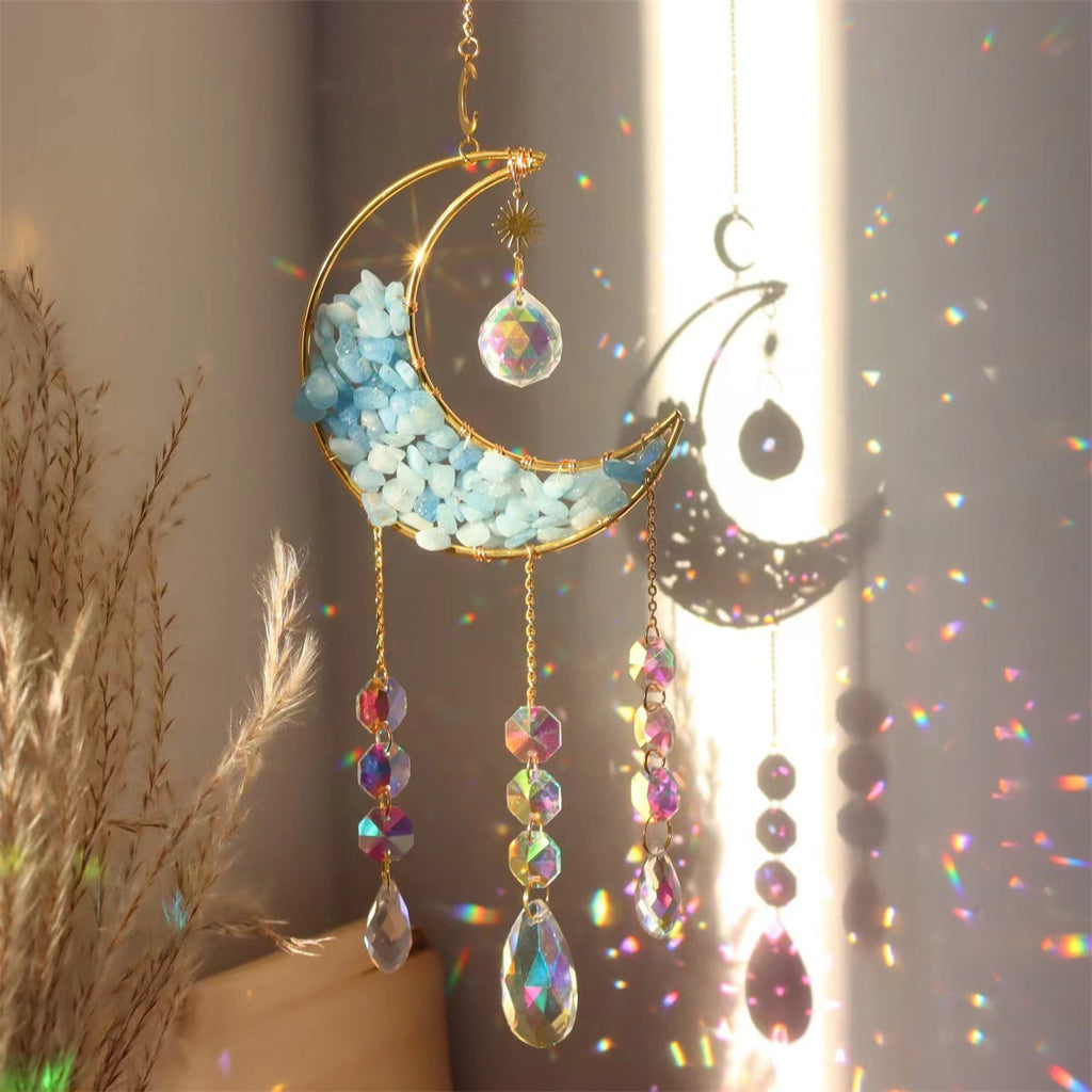 Nature Crystal Chip  Moon Sun Catcher /Wind Bell