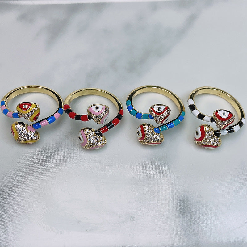 Stainless Steel Enamel  Evil Eyes Snake Opennings Ring RE0003