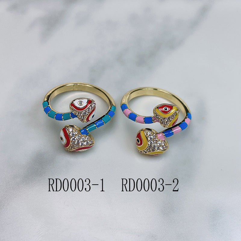 Stainless Steel Enamel  Evil Eyes Snake Opennings Ring RE0003