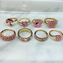 Load image into Gallery viewer, Stainless Steel Evil Eyes Pink Enamel  Zircon Series Ring  (a set  8pcs) RE0010