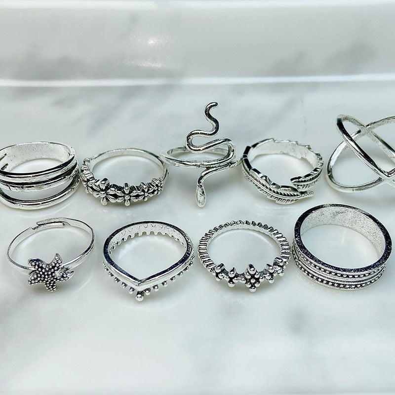 Stainless Steel Silver Series  Ring  (a set 9pcs) RE0011