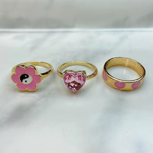 Load image into Gallery viewer, Stainless Steel Evil Eyes Enamel  Zircon Pink Red Series Ring  (a set  6 pcs) RE0013