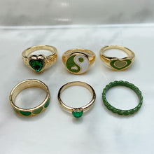 Load image into Gallery viewer, Stainless Steel Green Series Enamel  Zircon  Ring  (a set  6 pcs) RE0015