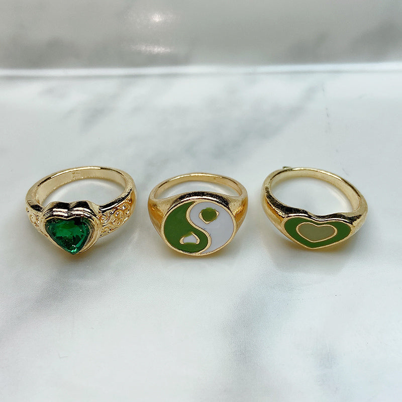 Stainless Steel Green Series Enamel  Zircon  Ring  (a set  6 pcs) RE0015