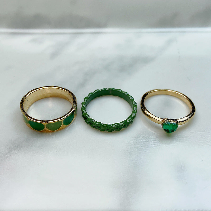 Stainless Steel Green Series Enamel  Zircon  Ring  (a set  6 pcs) RE0015