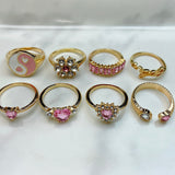 Stainless Steel Enamel  Zircon Pink Series Ring  (a set 8 pcs) RE0016