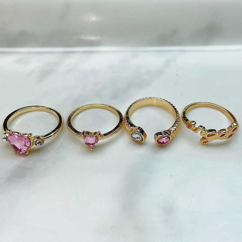 Stainless Steel Enamel  Zircon Pink Series Ring  (a set 8 pcs) RE0016