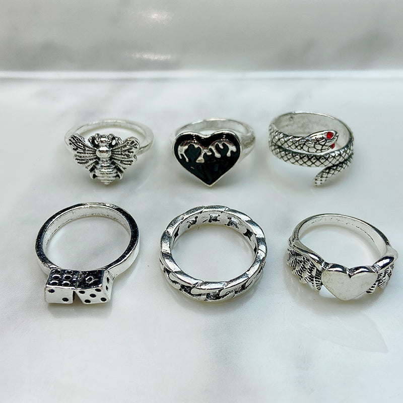 Stainless Steel Silver Series Ring  (a set 6 pcs) RE0017