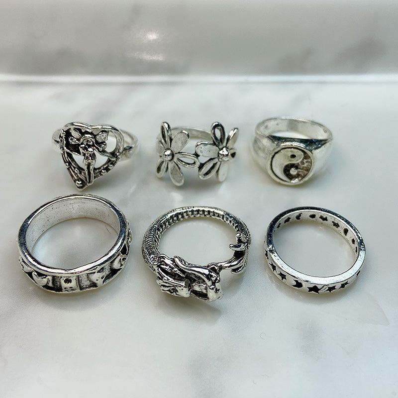 Stainless Steel Silver Series  Ring  (a set 6 pcs) RE0020