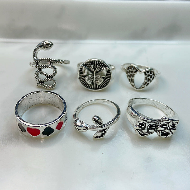 Stainless Steel Silver Series  Ring  (a set 6 pcs) RE0023