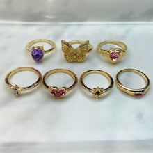 Load image into Gallery viewer, Stainless Steel  Zircon Golden Series Ring (a set 7 pcs) RE0025