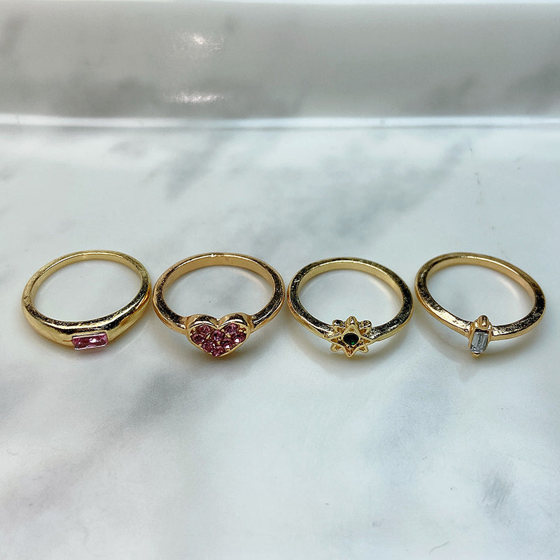 Stainless Steel  Zircon Golden Series Ring (a set 7 pcs) RE0025