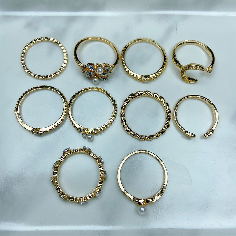 Stainless Steel Zircon Golden Series Ring (a set 8 pcs) RE0027