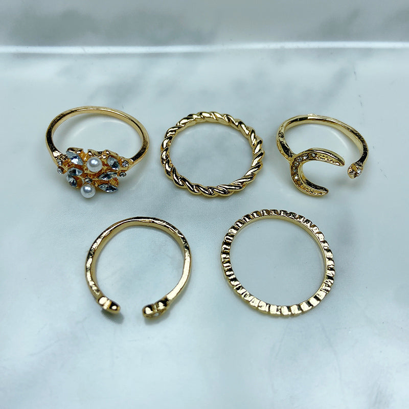 Stainless Steel Zircon Golden Series Ring (a set 8 pcs) RE0027