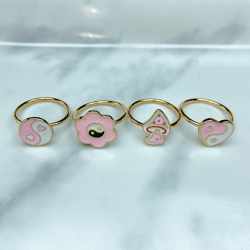 Stainless Steel Enamel  Pink Series Ring (a set 4 pcs) RE0031