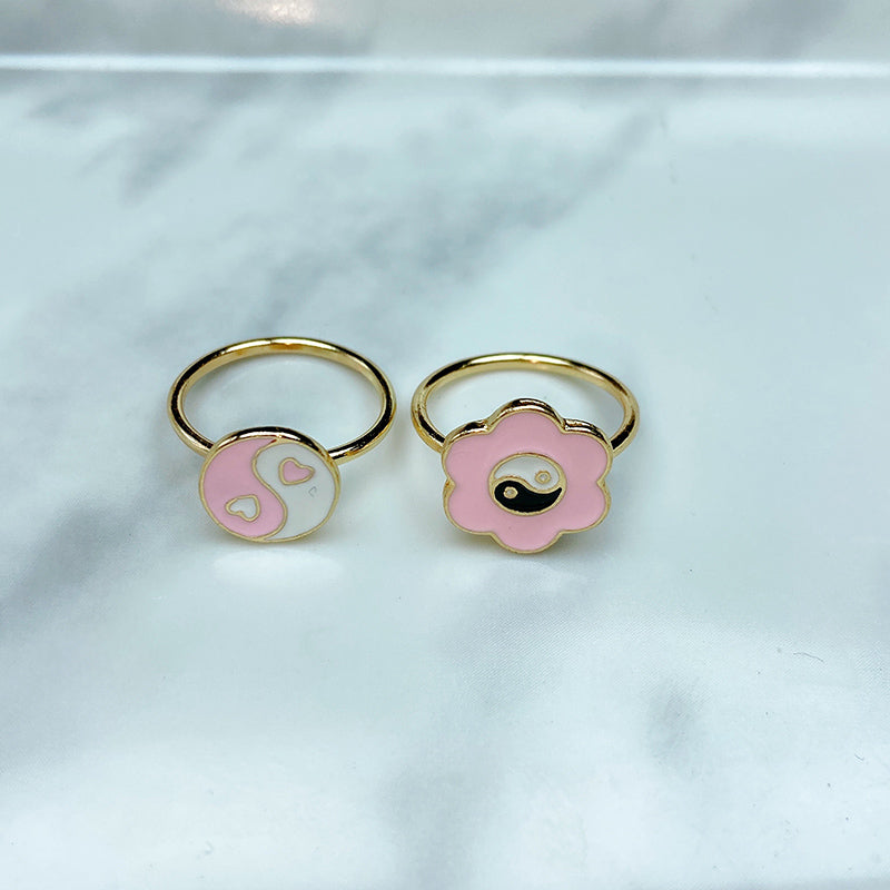 Stainless Steel Enamel  Pink Series Ring (a set 4 pcs) RE0031