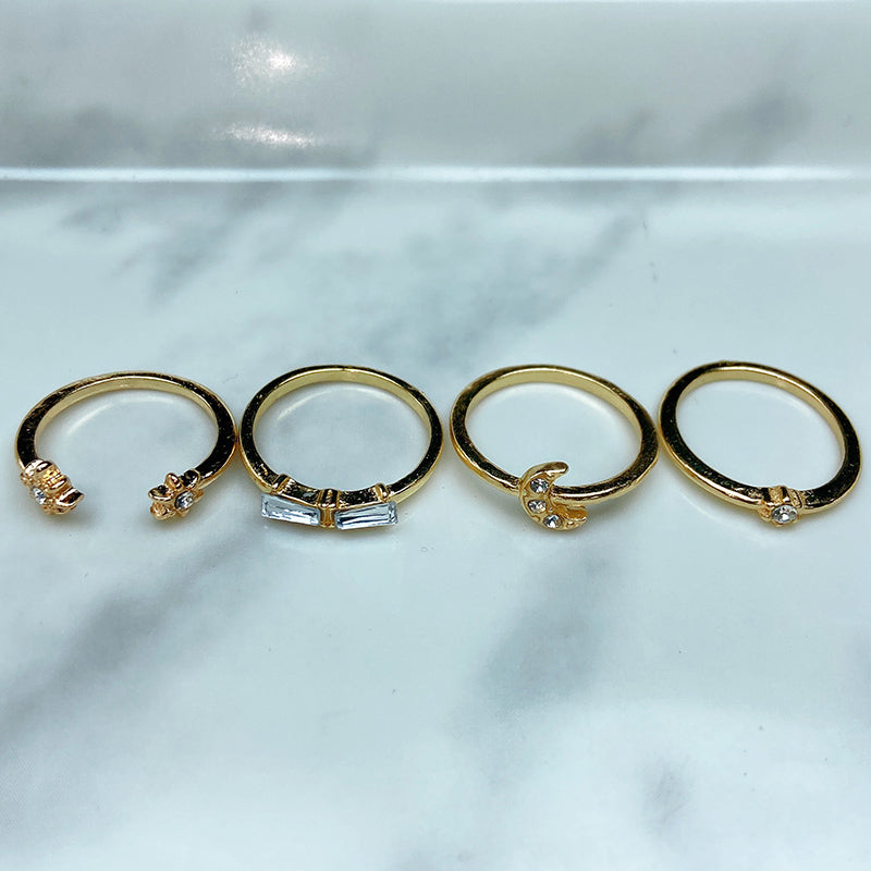 Stainless Steel Zircon Golden Series  Ring  (a set 7 pcs) RE0033