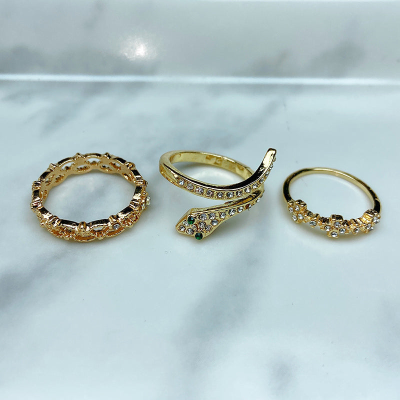 Stainless Steel Zircon Golden Series  Ring  (a set 7 pcs) RE0033