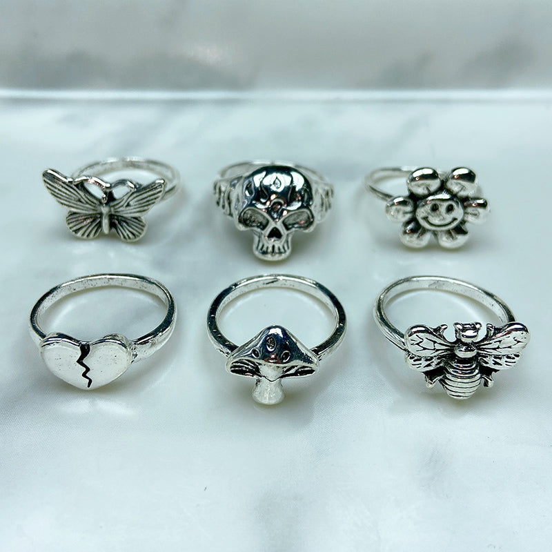 Stainless Steel Silver Series  Ring  (a set 6 pcs) RE0036