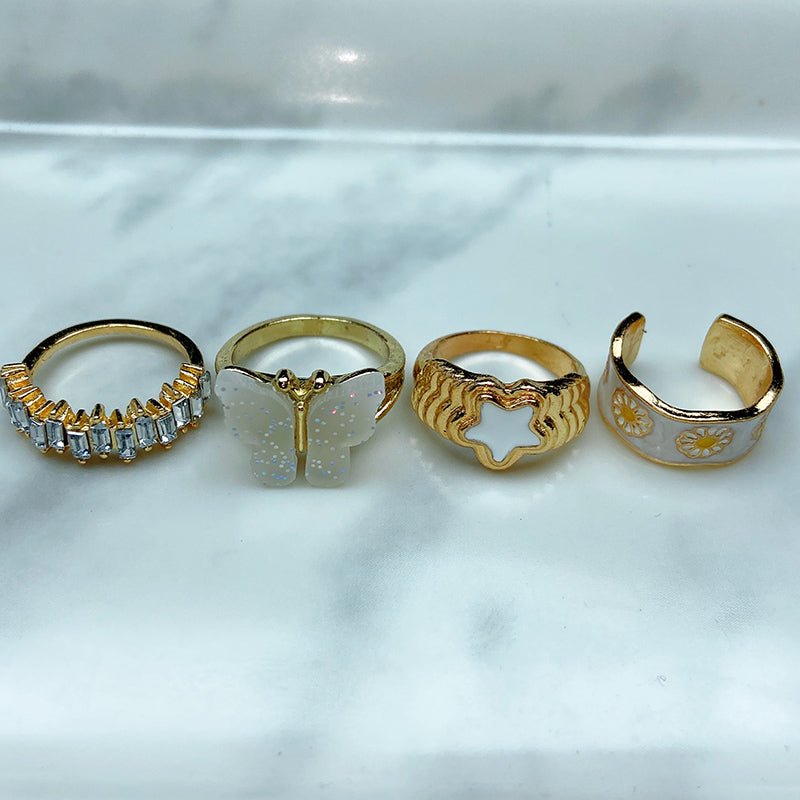 Stainless Steel Enamel  Zircon Golden Series  Ring  (a set 7 pcs) RE0039