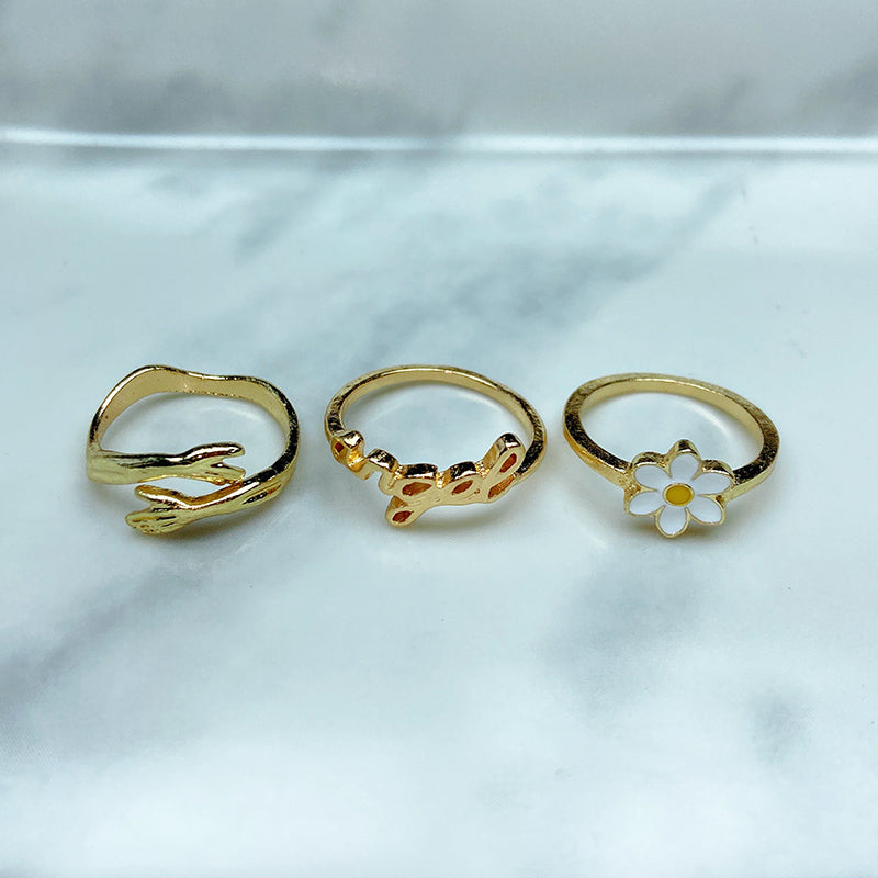 Stainless Steel Enamel  Zircon Golden Series  Ring  (a set 7 pcs) RE0039