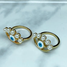 Load image into Gallery viewer, Stainless Steel Evil Eyes Ename Imitation Pearl Ring RE0046